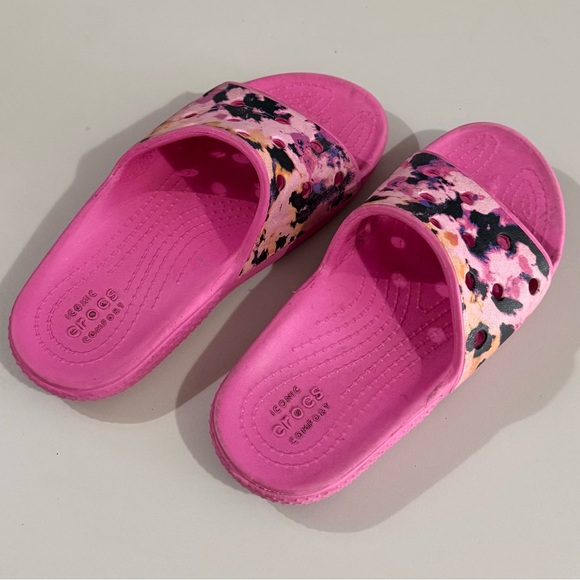 CROCS Other - CROCS Pink Floral Slide Sandals